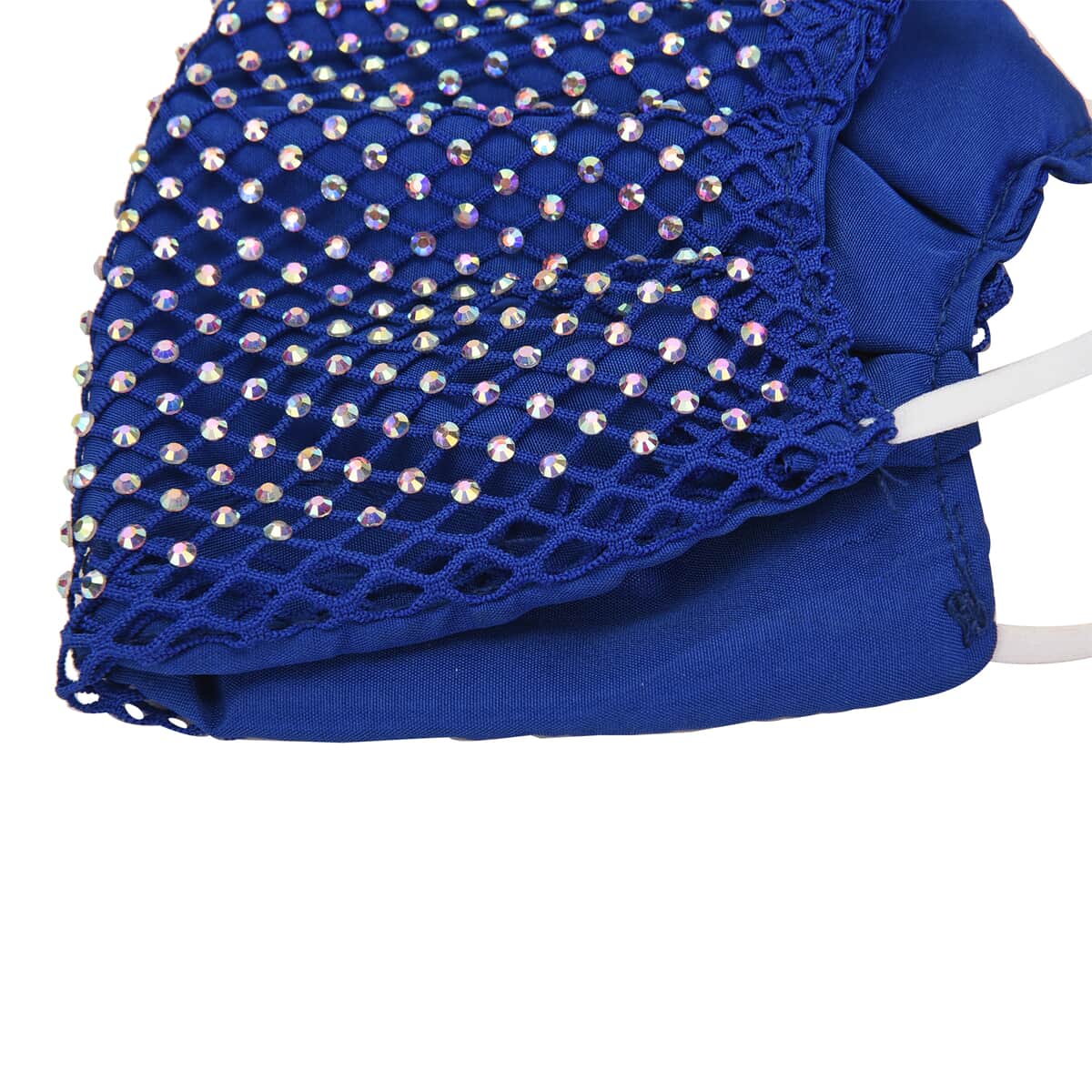 Royal Blue Mesh with Sparkling Color Crystals Rhinestone 2 Ply Fashion Mask (Non-Returnable) image number 3
