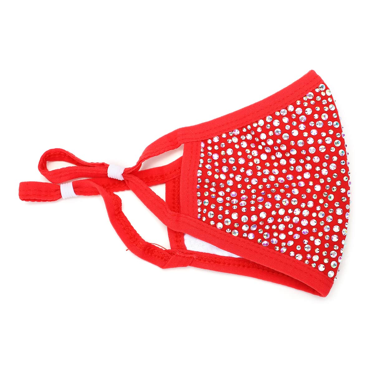 Red with Sparkling Crystal Rhinestone 2 Ply Fashion Mask (Non-Returnable) image number 1