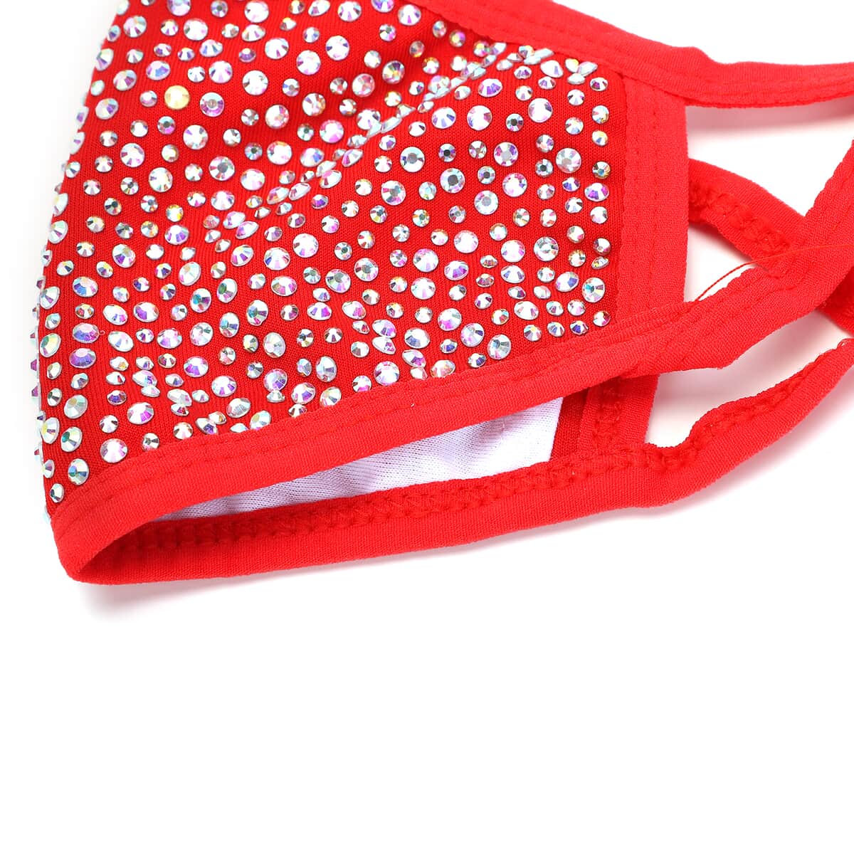 Red with Sparkling Crystal Rhinestone 2 Ply Fashion Mask (Non-Returnable) image number 3