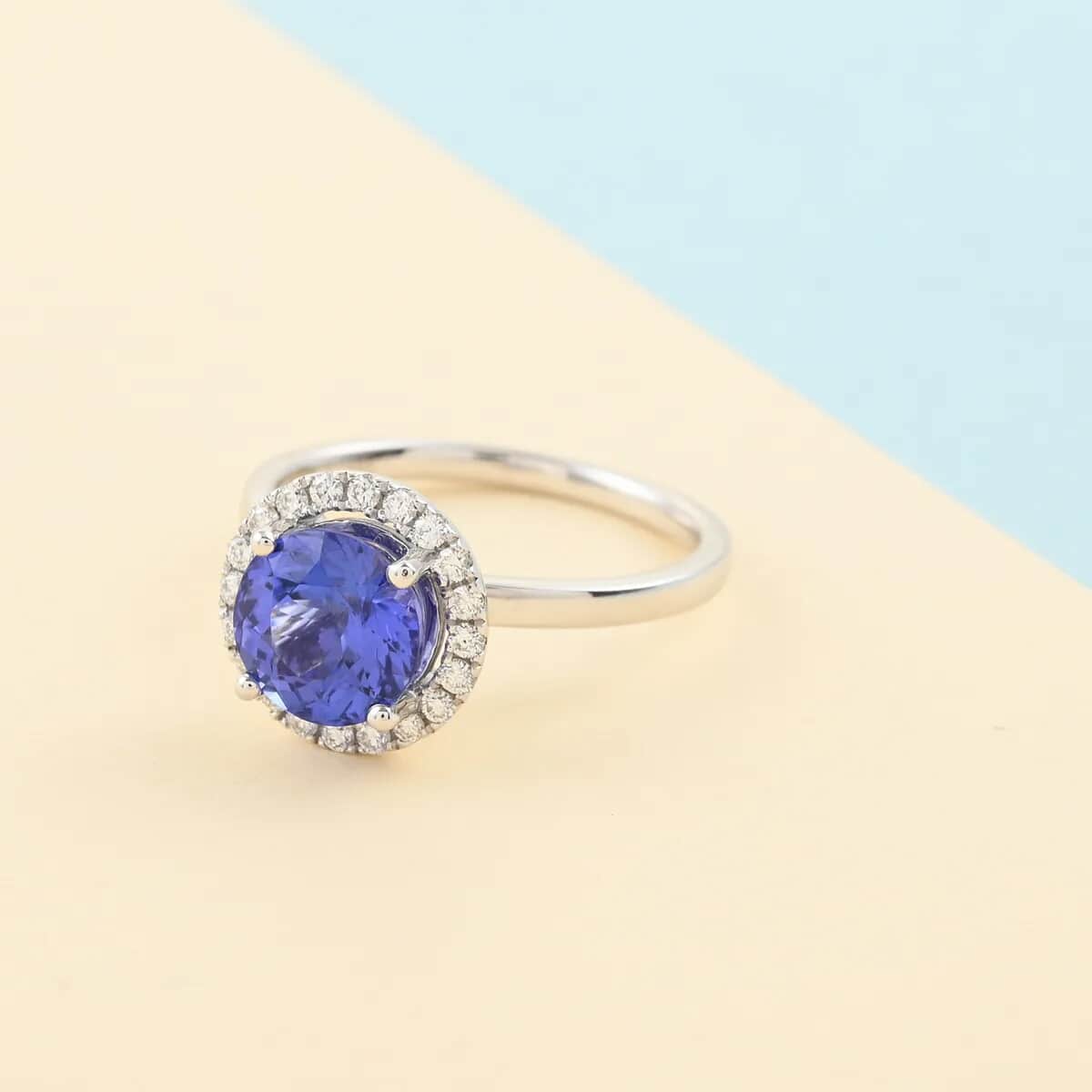 Iliana 18K White Gold AAA Tanzanite and G-H SI Diamond Halo Ring (Size 6.0) 1.80 ctw image number 1