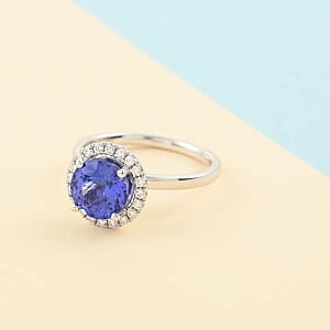Iliana 18K White Gold AAA Tanzanite and G-H SI Diamond Halo Ring (Size 6.0) 1.80 ctw