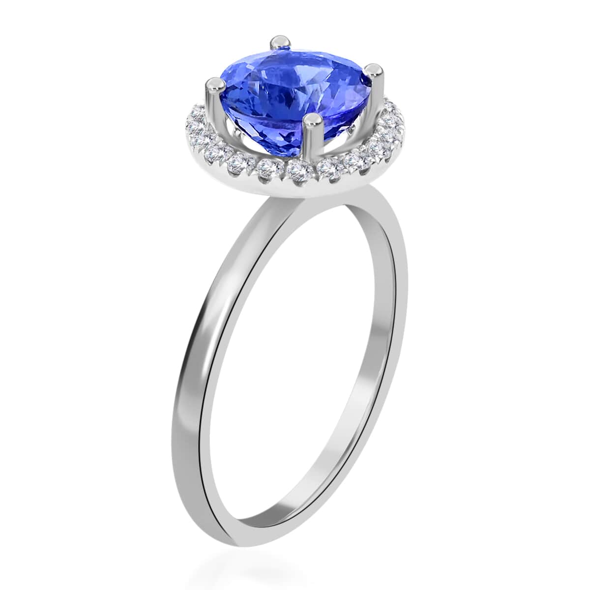 Iliana 18K White Gold AAA Tanzanite and G-H SI Diamond Halo Ring (Size 6.0) 1.80 ctw image number 2