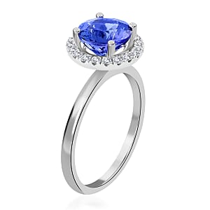 Iliana 18K White Gold AAA Tanzanite and G-H SI Diamond Halo Ring (Size 6.0) 1.80 ctw