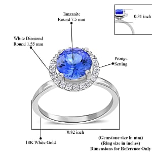 Iliana 18K White Gold AAA Tanzanite and G-H SI Diamond Halo Ring (Size 6.0) 1.80 ctw