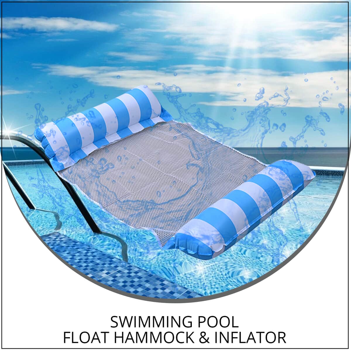 Set of Blue Swimming Pool Float Hammock and Inflator (49.2"x27.5") image number 1