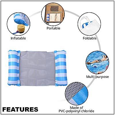 Set of Blue Swimming Pool Float Hammock and Inflator