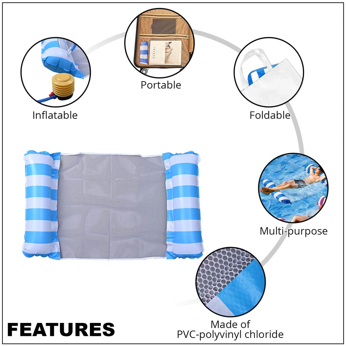 Set of Blue Swimming Pool Float Hammock and Inflator image number 2