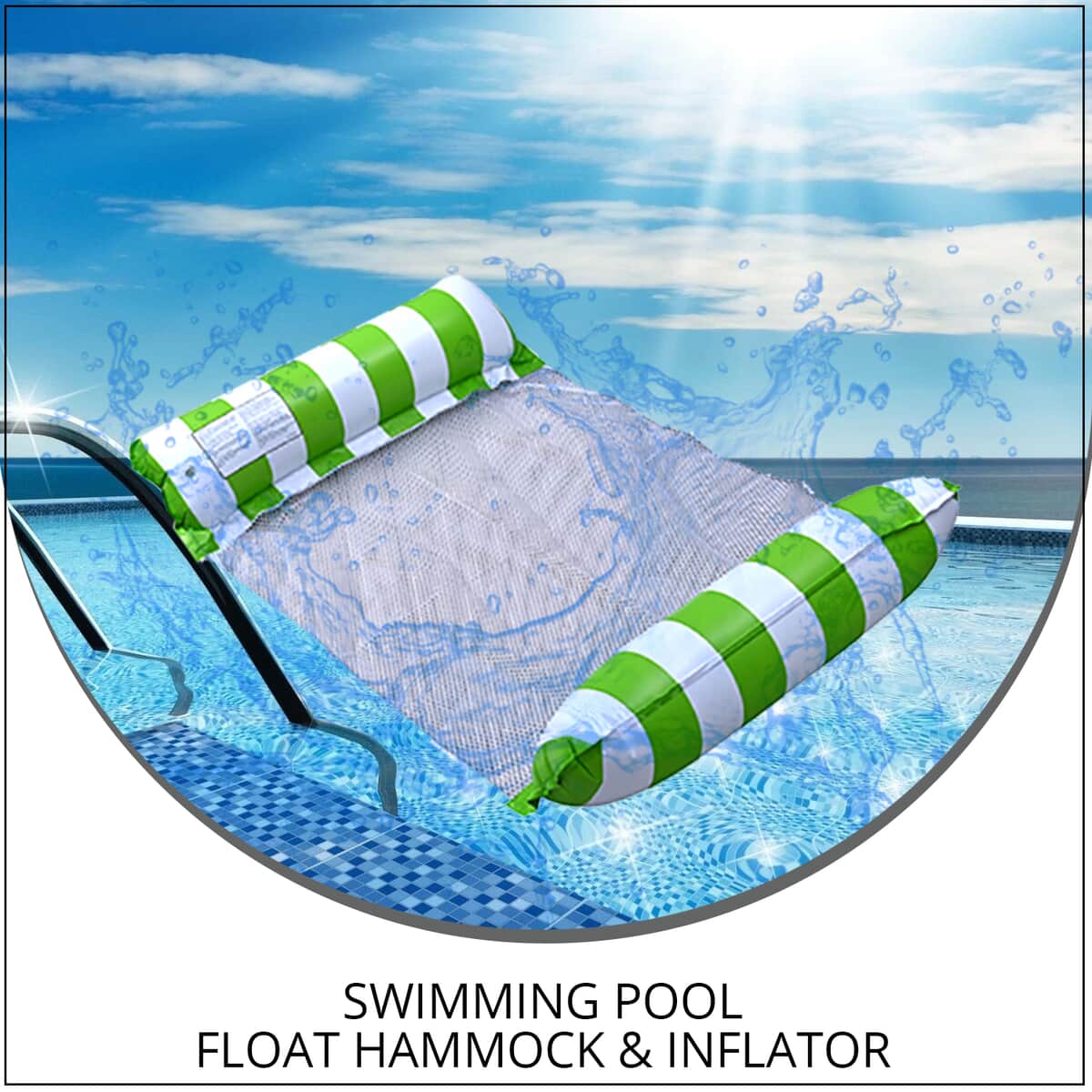 Set of Green Swimming Pool Float Hammock and Inflator image number 1