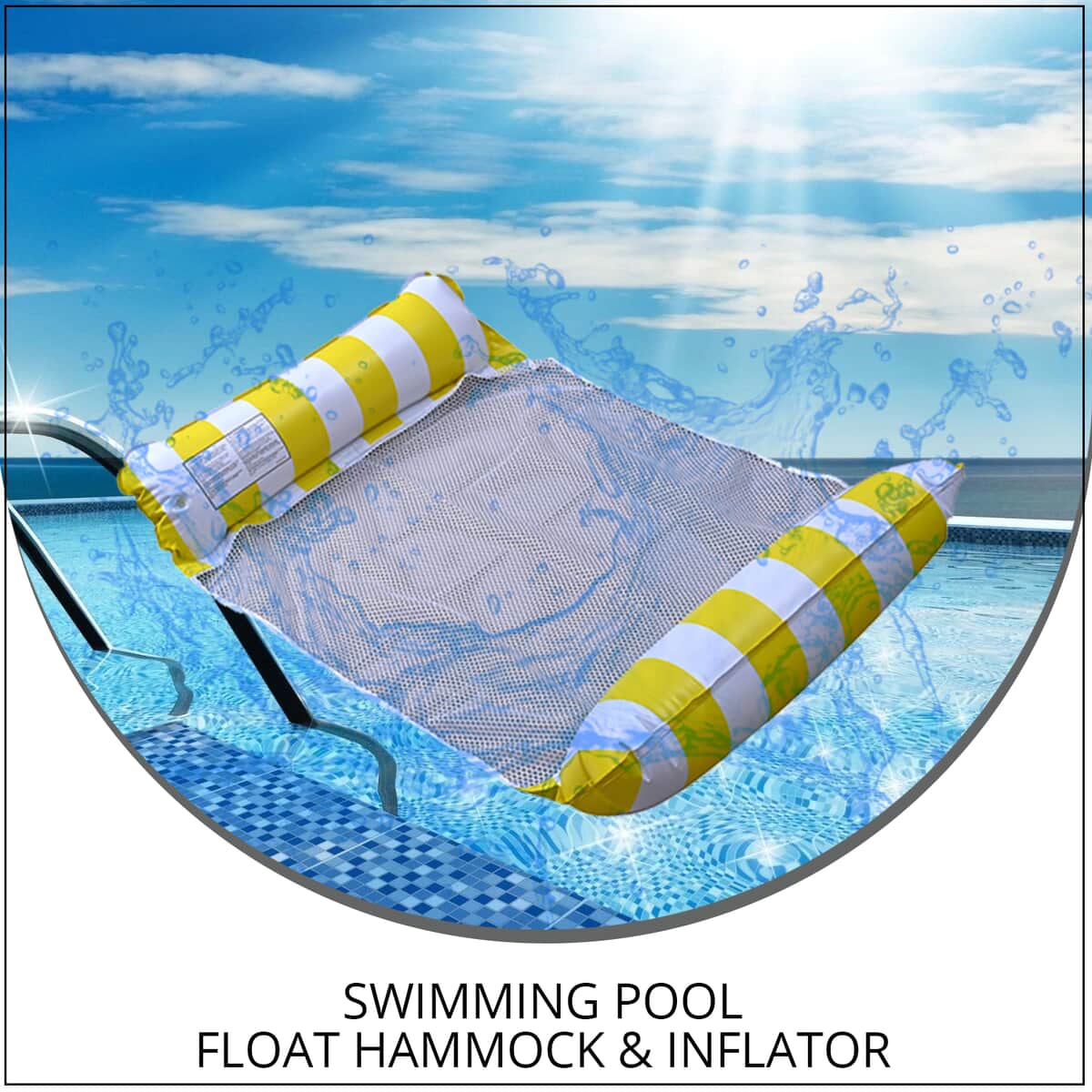 Set of Yellow Swimming Pool Float Hammock and Inflator image number 1