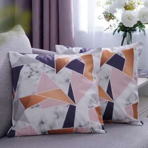HOMESMART Set of 2 White & Coffee Geometric Front Digital Printed Cushion Cover , Polyester Sofa Couch Cushion Covers , Decorative Pillow Covers