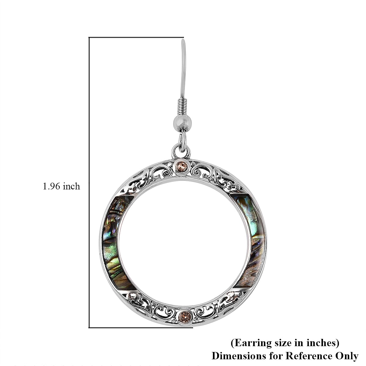 Abalone Shell, Multi Color Austrian Crystal Earrings in Stainless Steel