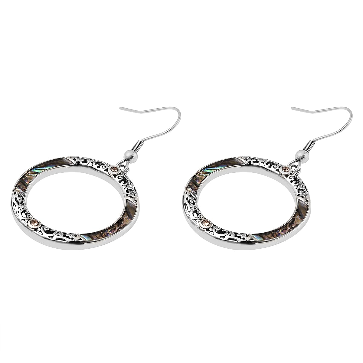 Abalone Shell, Multi Color Austrian Crystal Earrings in Stainless Steel