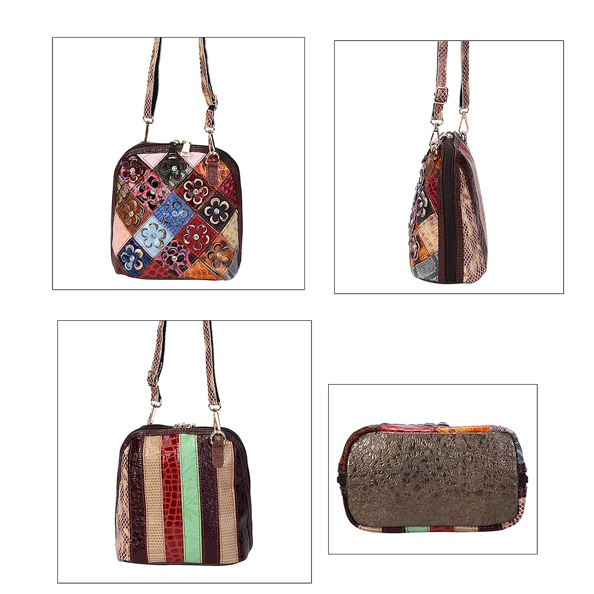 CHAOS By ELSIE Multi Color 3D Flower Theme Pattern Genuine Leather Crossbody Bag with Shoulder Strap image number 3