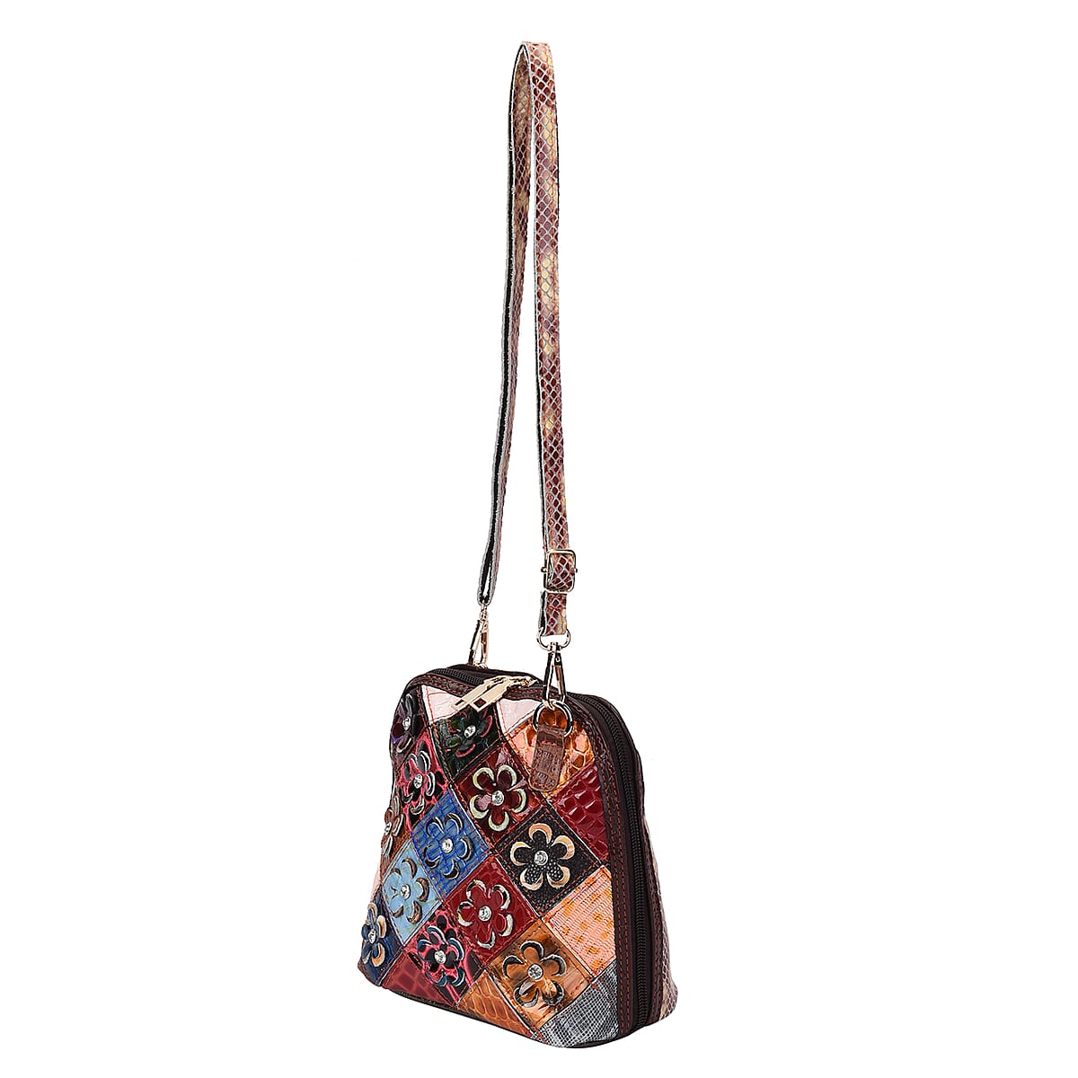 CHAOS By ELSIE Multi Color 3D Flower Theme Pattern Genuine Leather Crossbody Bag with Shoulder Strap image number 5