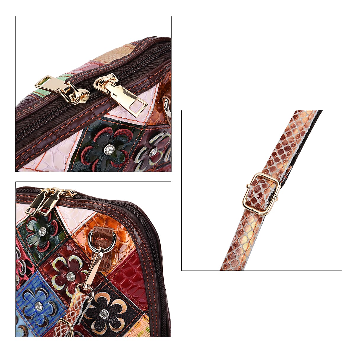 CHAOS By ELSIE Multi Color 3D Flower Theme Pattern Genuine Leather Crossbody Bag with Shoulder Strap image number 6