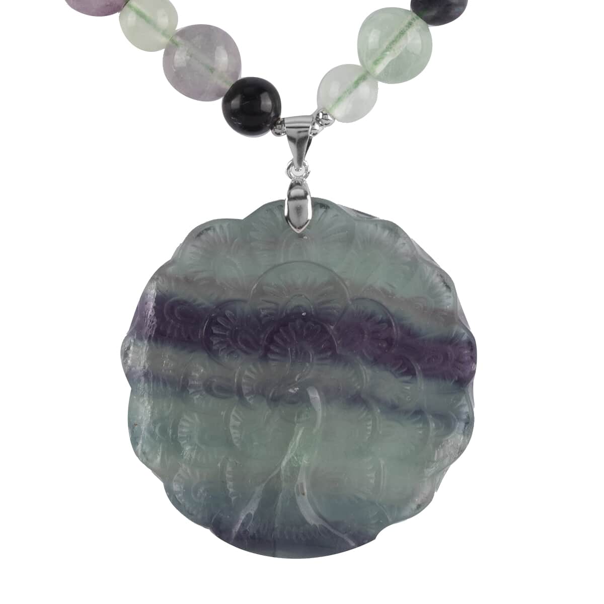 Brazilian Multi Fluorite Peacock Pendant Necklace 18-20 Inches in Rhodium Over Sterling Silver 223.00 ctw image number 0