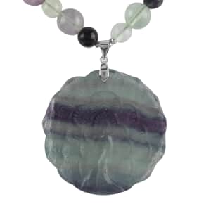 Brazilian Multi Fluorite Peacock Pendant Necklace 18-20 Inches in Rhodium Over Sterling Silver 223.00 ctw