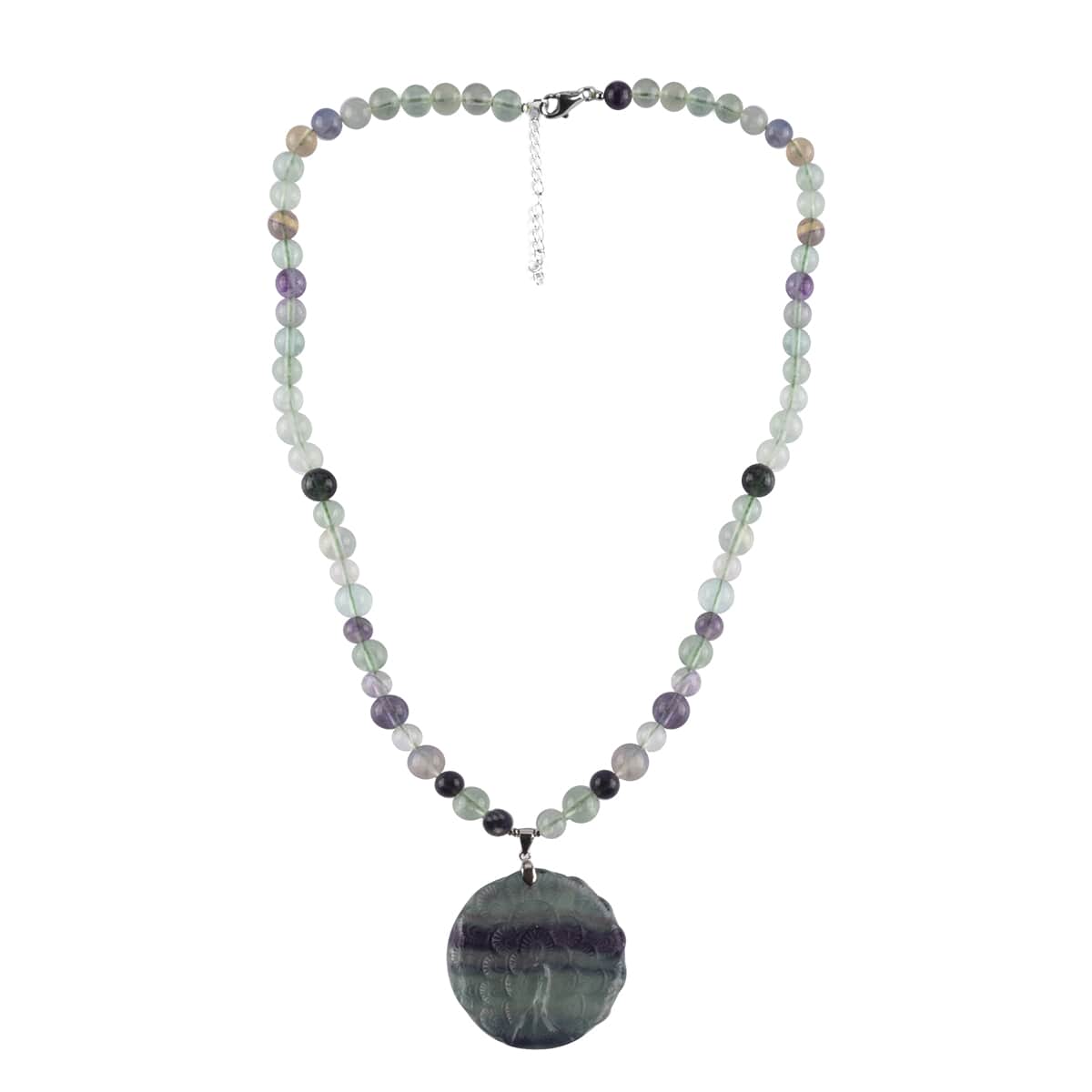 Brazilian Multi Fluorite Peacock Pendant Necklace 18-20 Inches in Rhodium Over Sterling Silver 223.00 ctw image number 1