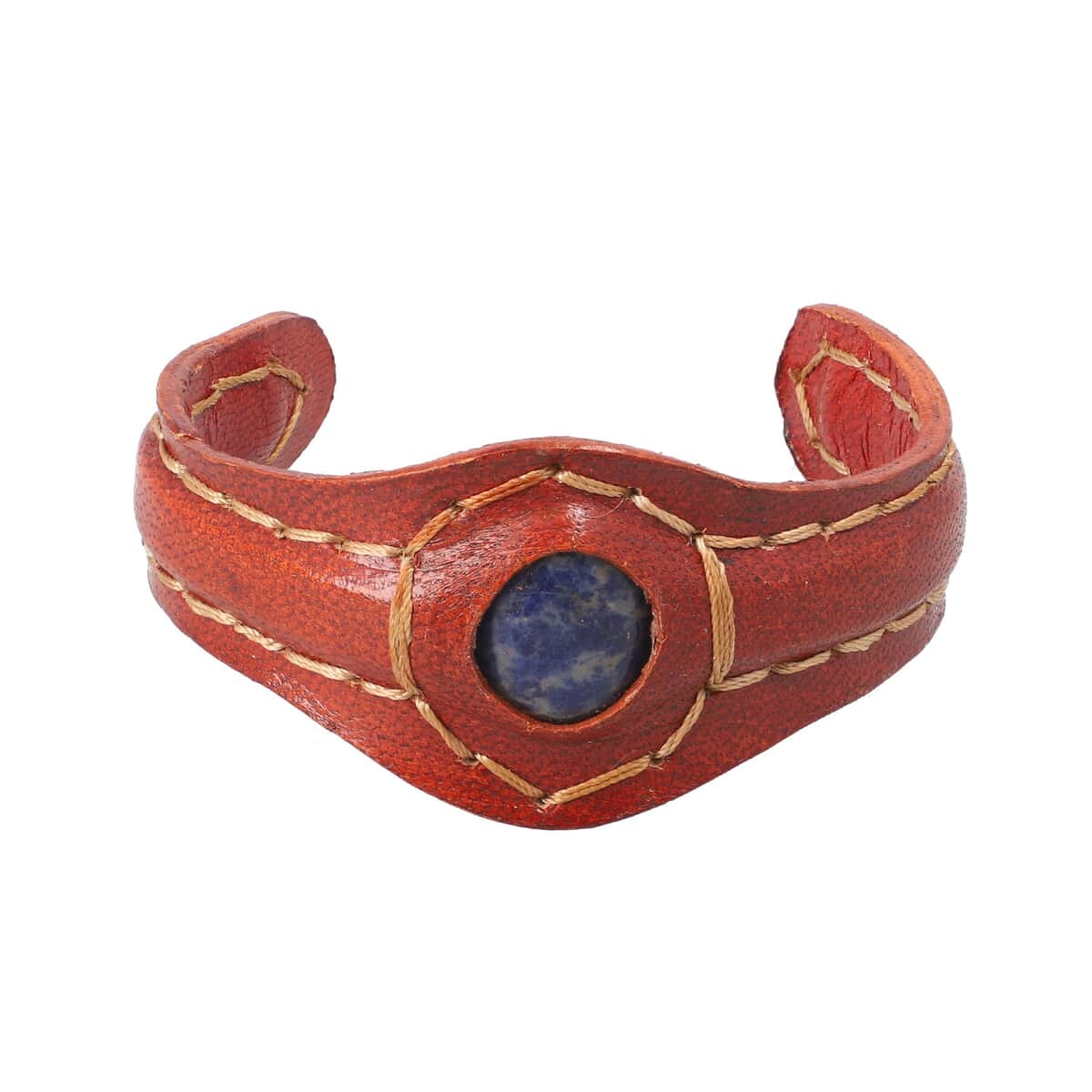 100% Genuine Leather Cuff Bracelet with Lapis Lazuli (7.20 in) image number 0