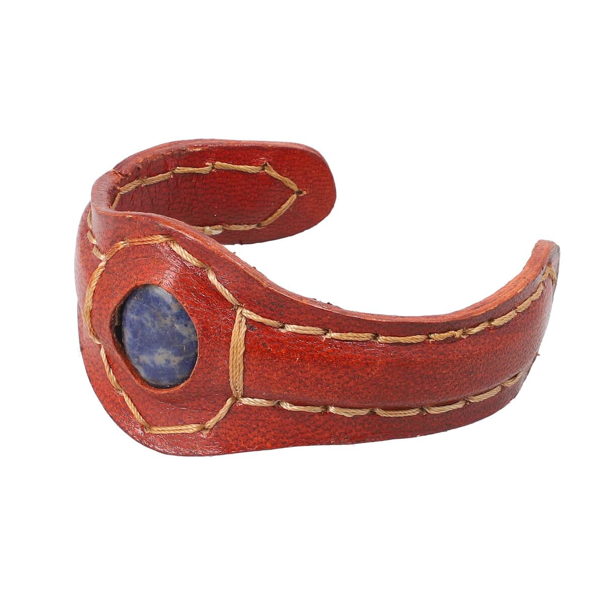 100% Genuine Leather Cuff Bracelet with Lapis Lazuli (7.20 in) image number 3
