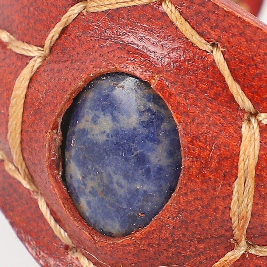 100% Genuine Leather Cuff Bracelet with Lapis Lazuli (7.20 in)