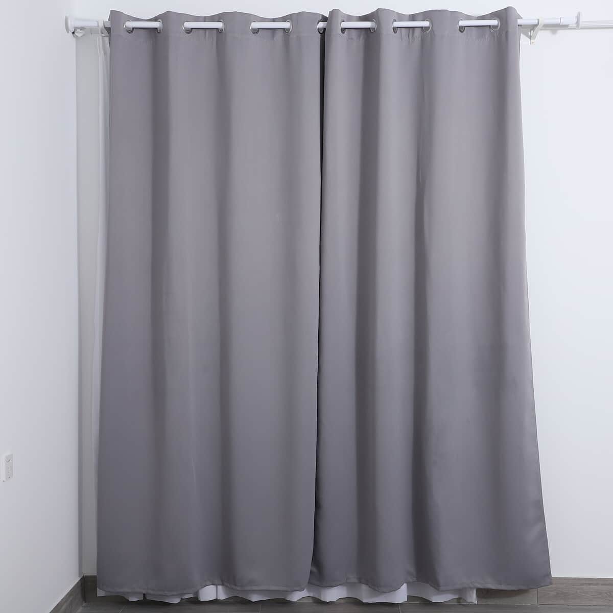 Set of 2 Gray Solid Blackout Curtain with 8 Metal Rings (52"x96") image number 1