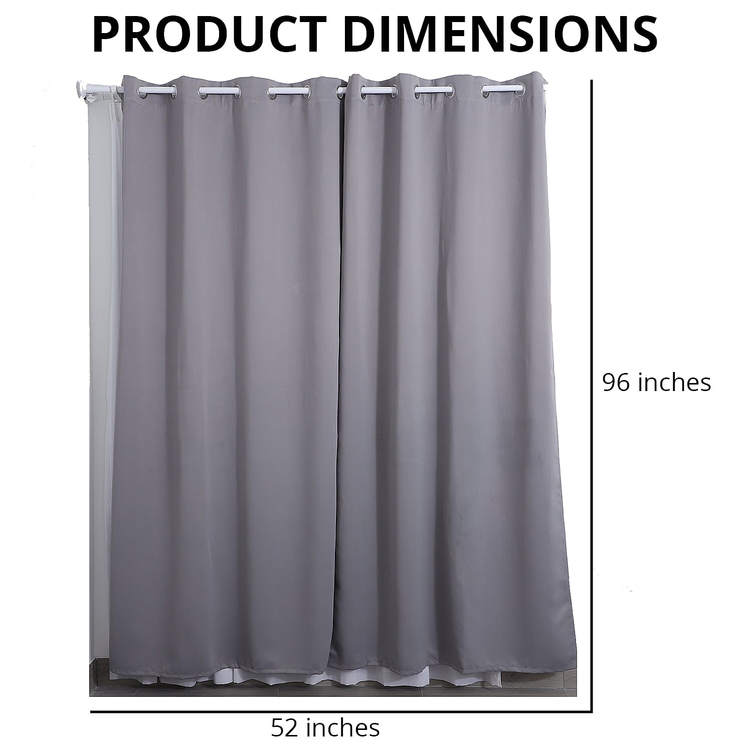 Set of 2 Gray Solid Blackout Curtain with 8 Metal Rings
