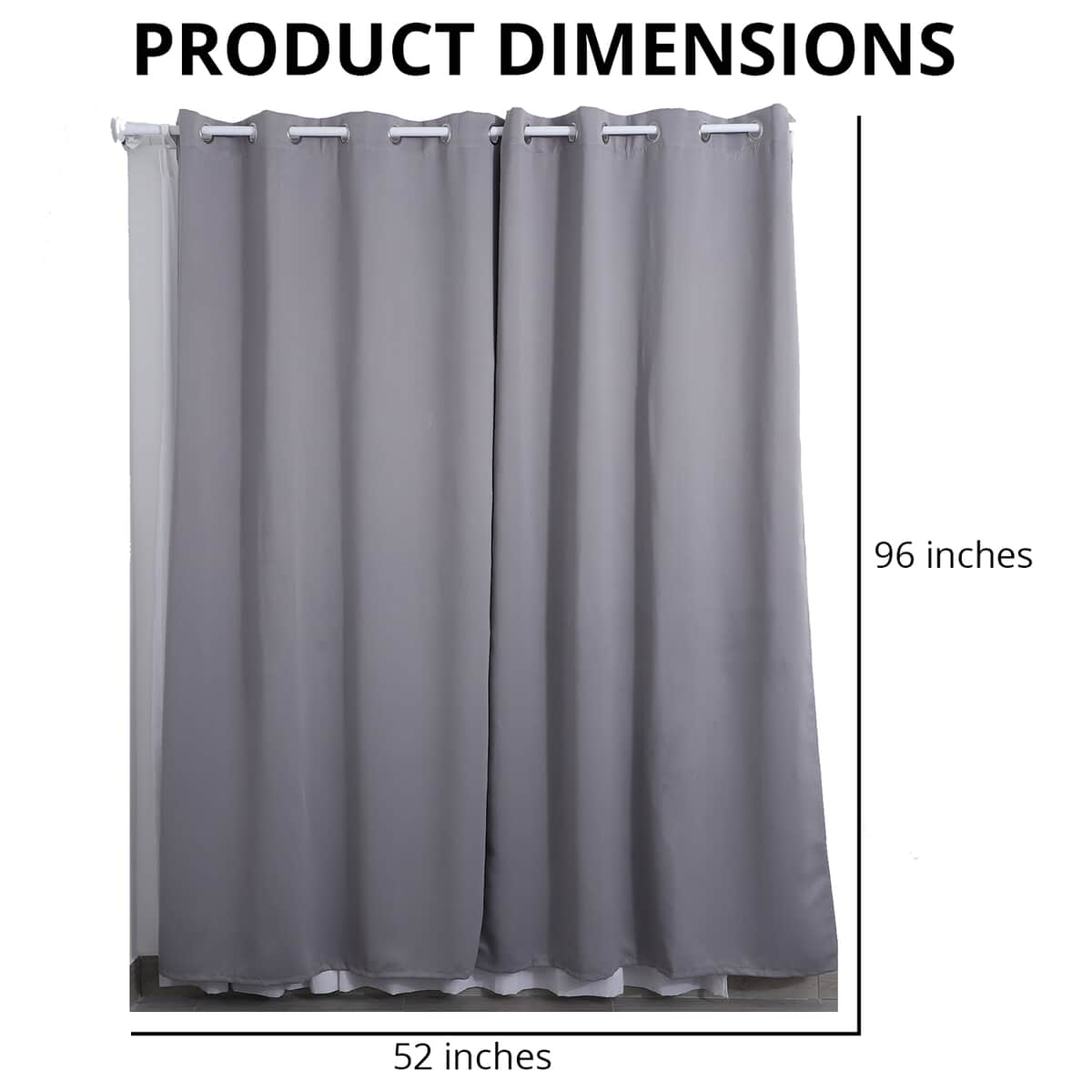 Set of 2 Gray Solid Blackout Curtain with 8 Metal Rings (52"x96") image number 3