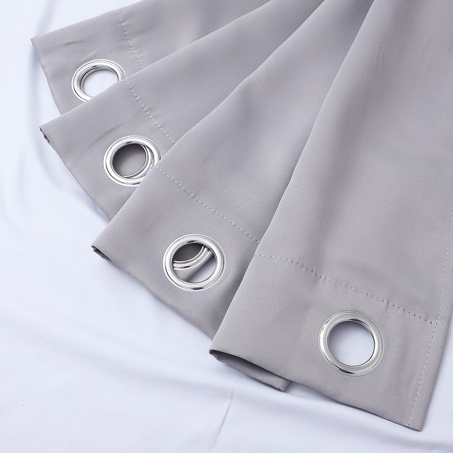 Set of 2 Gray Solid Blackout Curtain with 8 Metal Rings