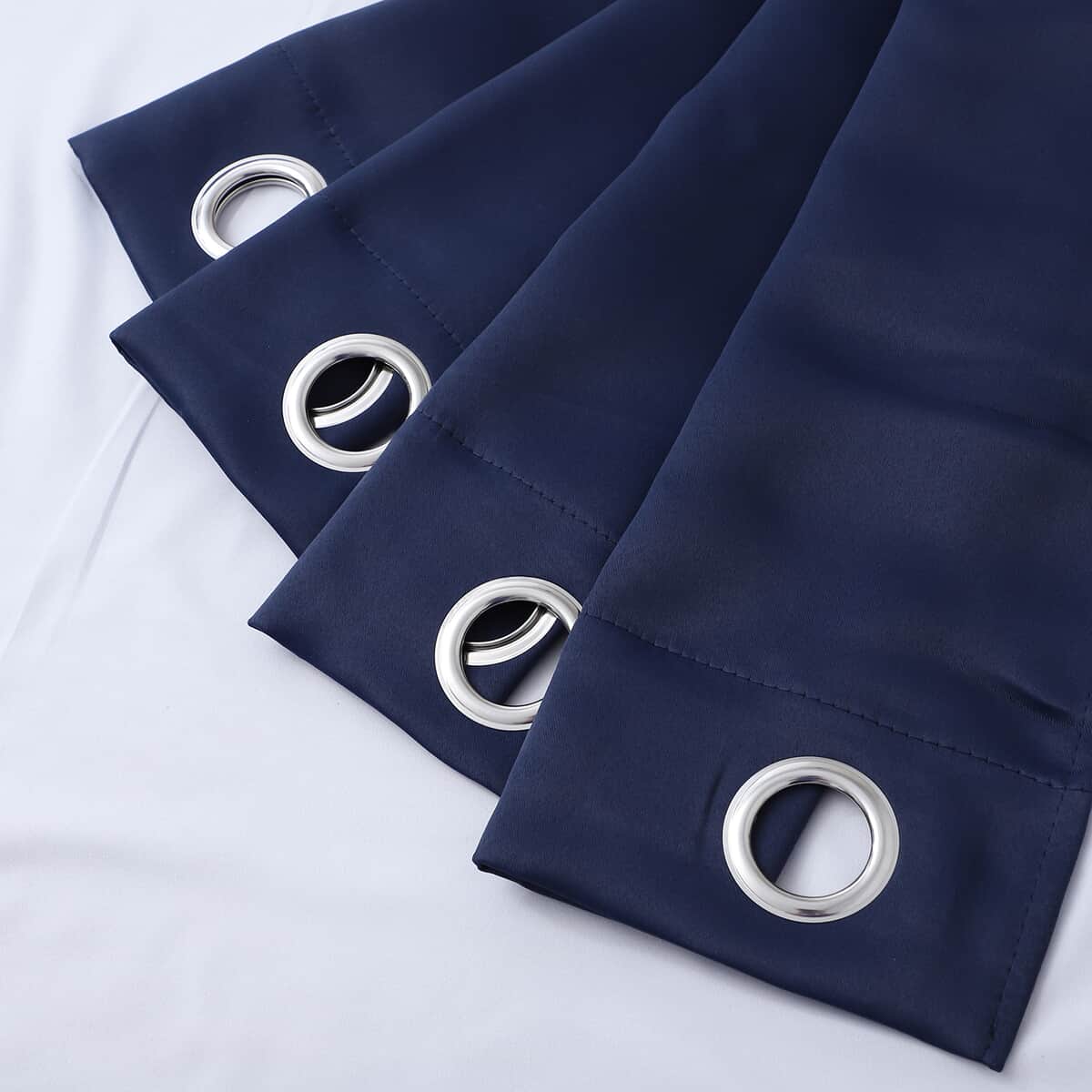 Set of 2 Navy Blue Solid Blackout Curtain with 8 Metal Rings image number 5