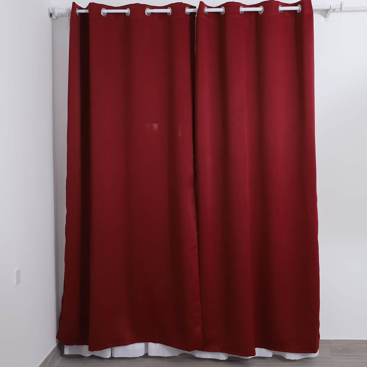 Set of 2 Burgundy Solid Blackout Curtain with 8 Metal Rings image number 0