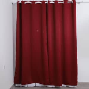Set of 2 Burgundy Solid Blackout Curtain with 8 Metal Rings