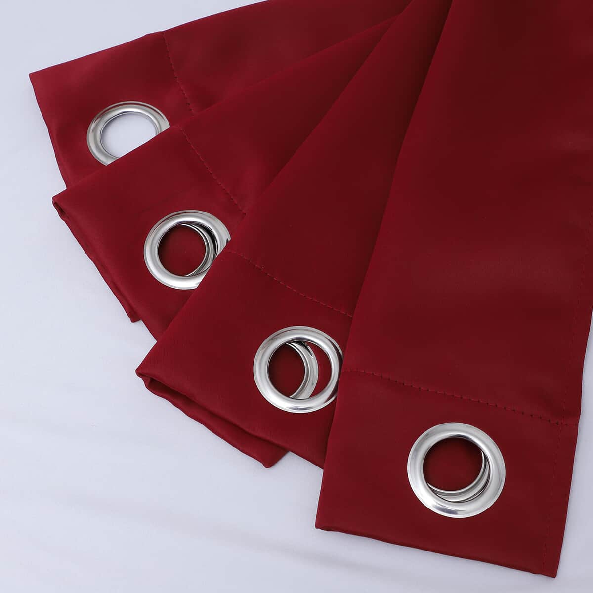 Set of 2 Burgundy Solid Blackout Curtain with 8 Metal Rings image number 5