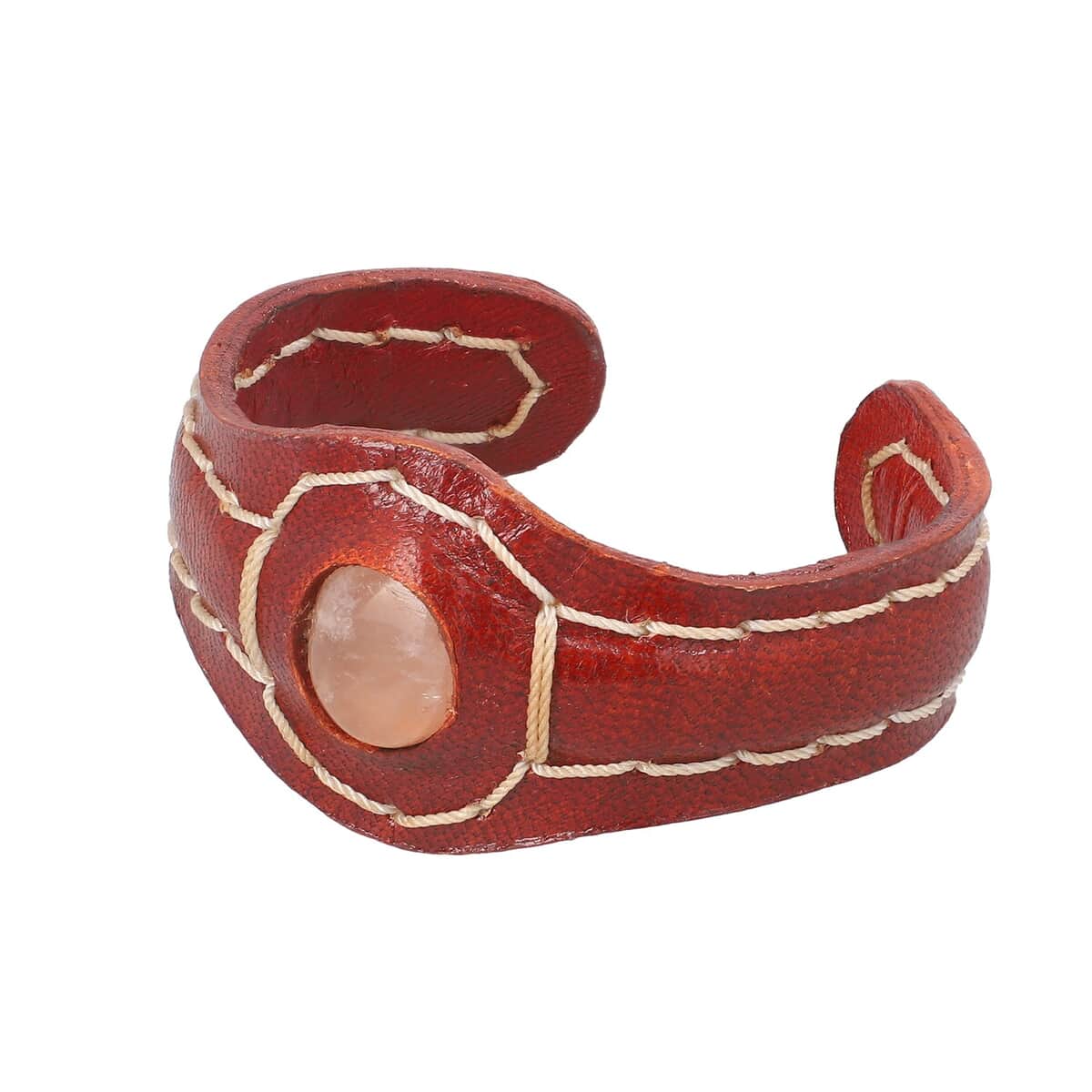 100% Genuine Leather Cuff Bracelet with Galilea Rose Quartz (7.20 in) image number 3