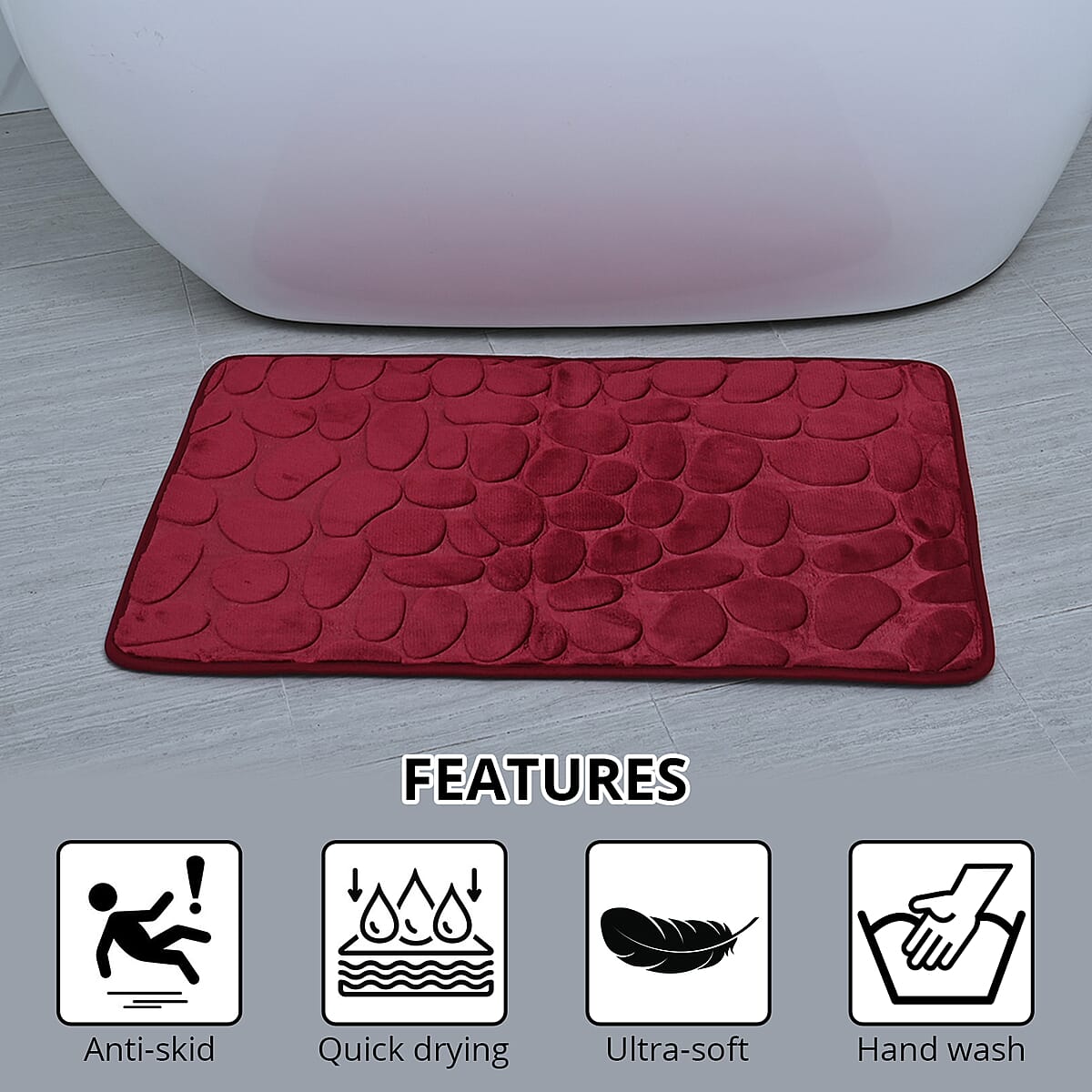 Set of 3 Piece - Burgundy Polyester Bath Mat, Toilet Mat and Toilet Cover image number 2