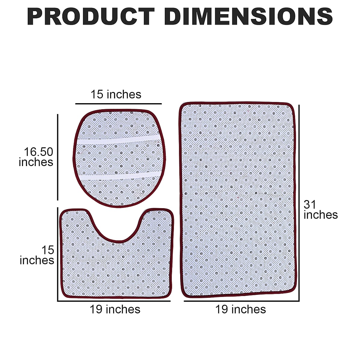 Set of 3 Piece - Burgundy Polyester Bath Mat, Toilet Mat and Toilet Cover image number 3