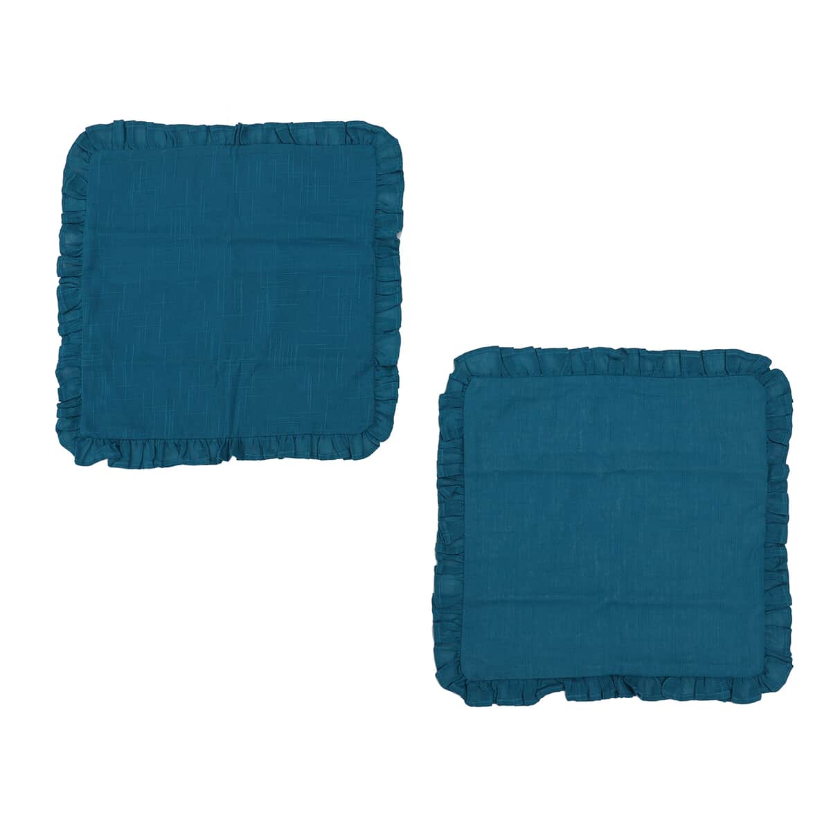 Set of 2 Cobalt Blue Cotton Linen Solid Cushion Cover with Ruffled Flange (20"x20") image number 2