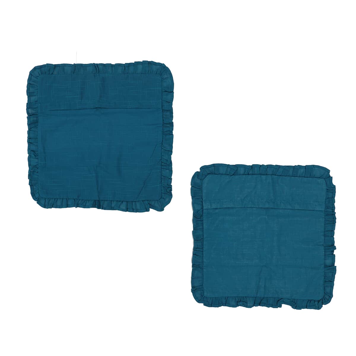 Set of 2 Cobalt Blue Cotton Linen Solid Cushion Cover with Ruffled Flange (20"x20") image number 3