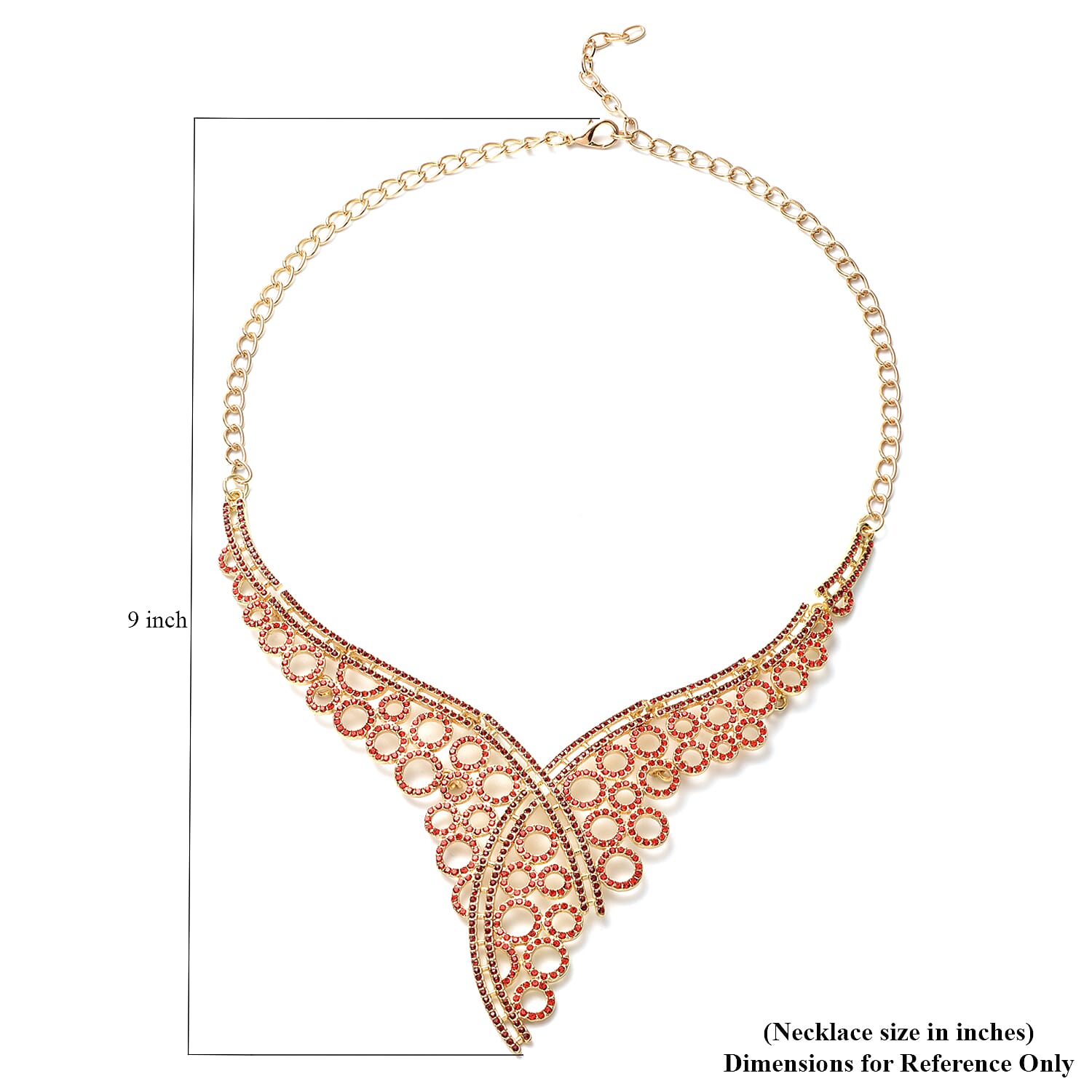 Red Austrian Crystal Bib Necklace 20 Inches in Goldtone