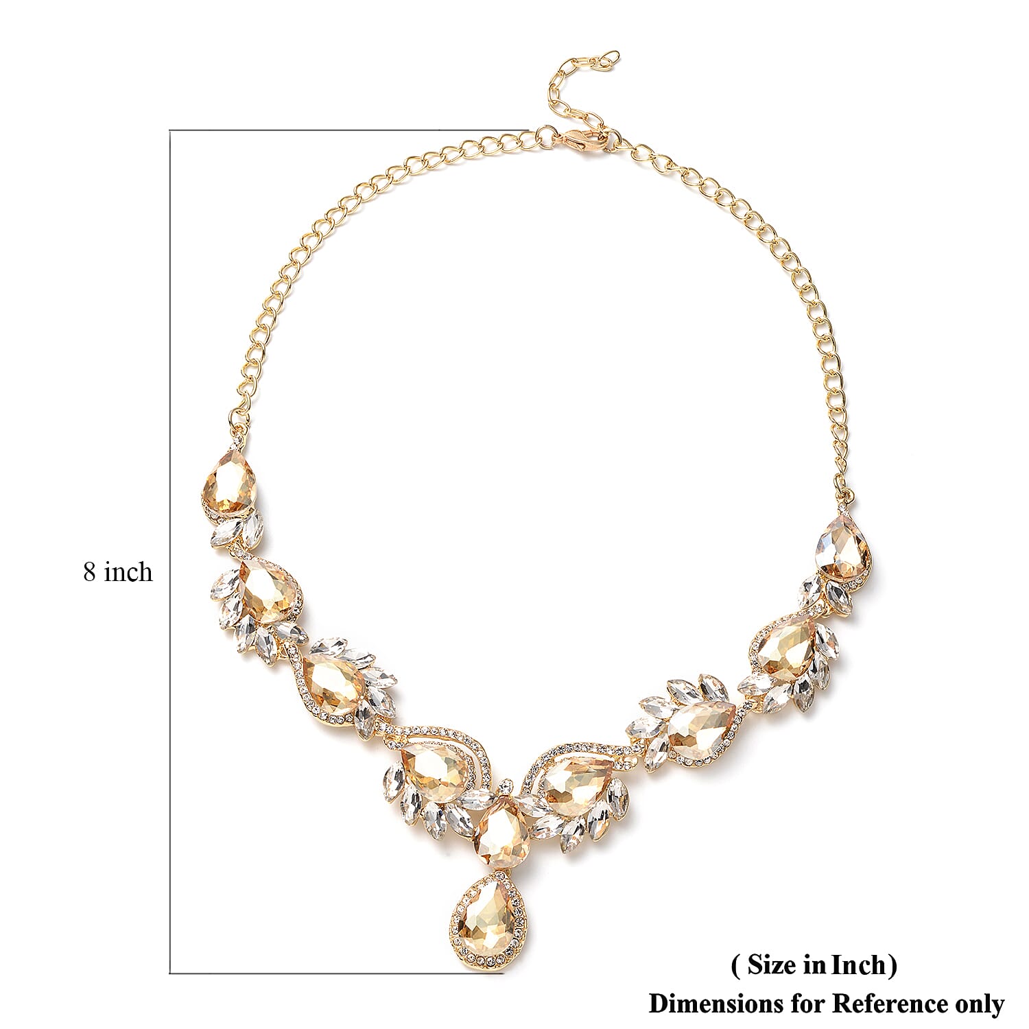 Simulated Champagne Diamond and White Austrian Crystal Necklace 20-22 Inches in Goldtone