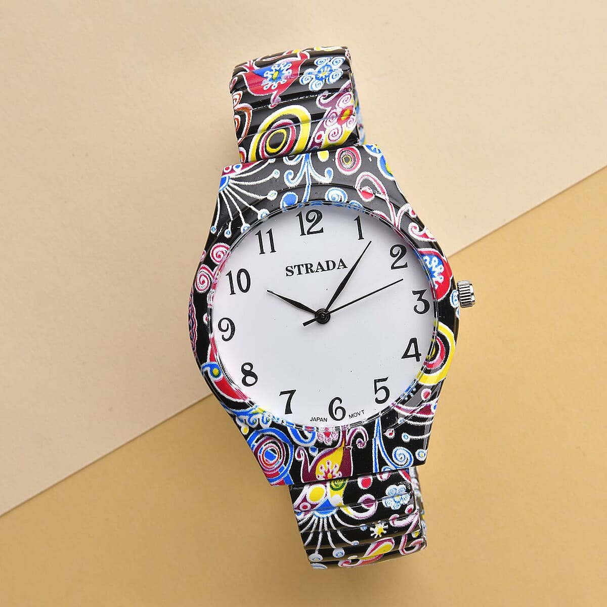 STRADA Japanese Movement Water Resistant Funky Print Pattern Stretch Bracelet Watch in Stainless Steel Strap (48mm) image number 1