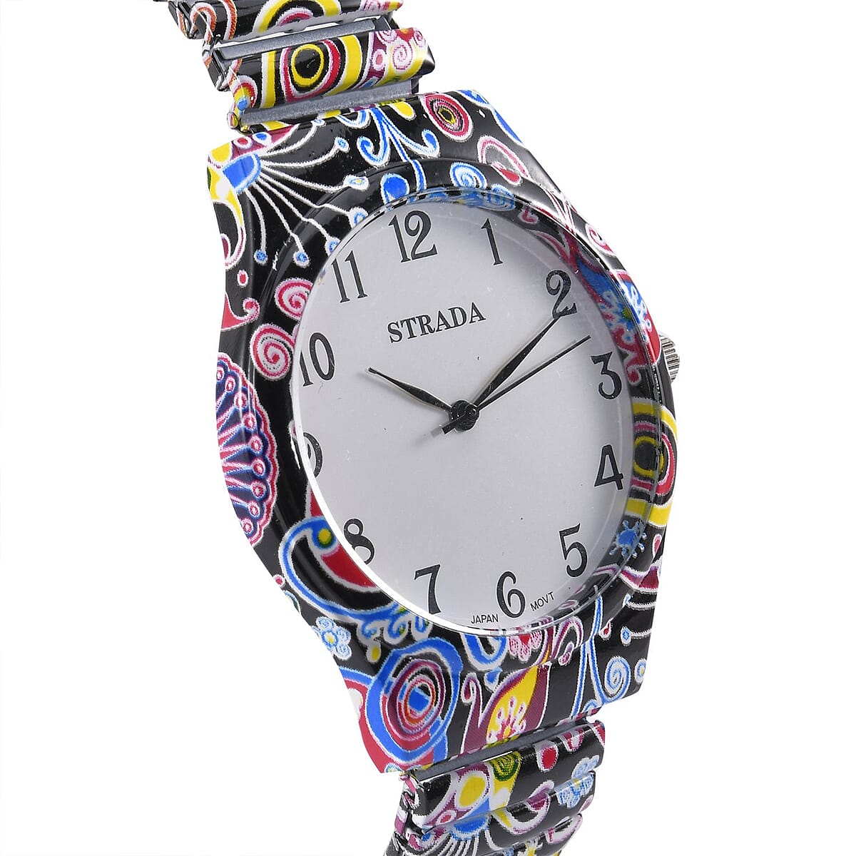 STRADA Japanese Movement Water Resistant Funky Print Pattern Stretch Bracelet Watch in Stainless Steel Strap (48mm) image number 3