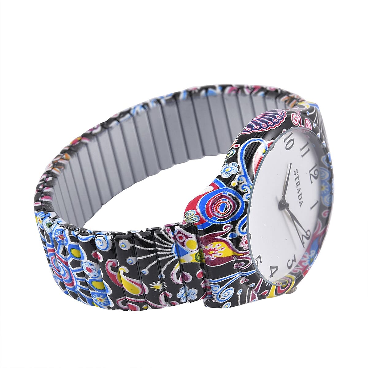 STRADA Japanese Movement Water Resistant Funky Print Pattern Stretch Bracelet Watch in Stainless Steel Strap (48mm) image number 4