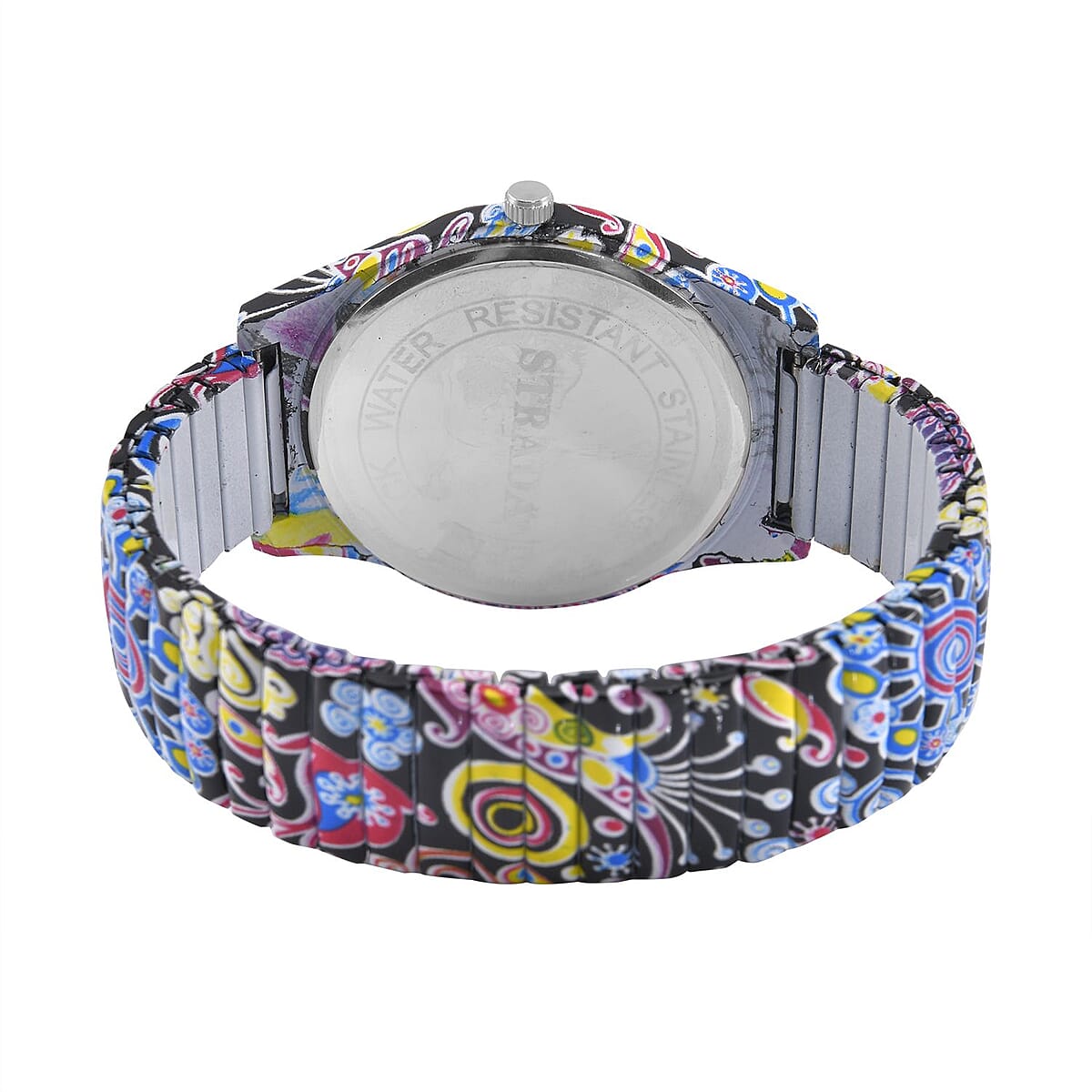 STRADA Japanese Movement Water Resistant Funky Print Pattern Stretch Bracelet Watch in Stainless Steel Strap (48mm) image number 5