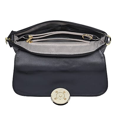 Hong Kong Closeout Collection Black Color Sunflower Embossed Pattern Genuine Leather Crossbody Bag with Shoulder Strap