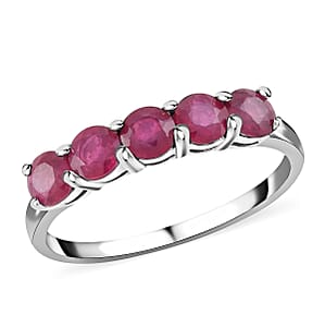 Niassa Ruby (FF) 5 Stone Ring in Platinum Over Sterling Silver, Wedding Band Ring For Women (Size 6.0) 2.00 ctw