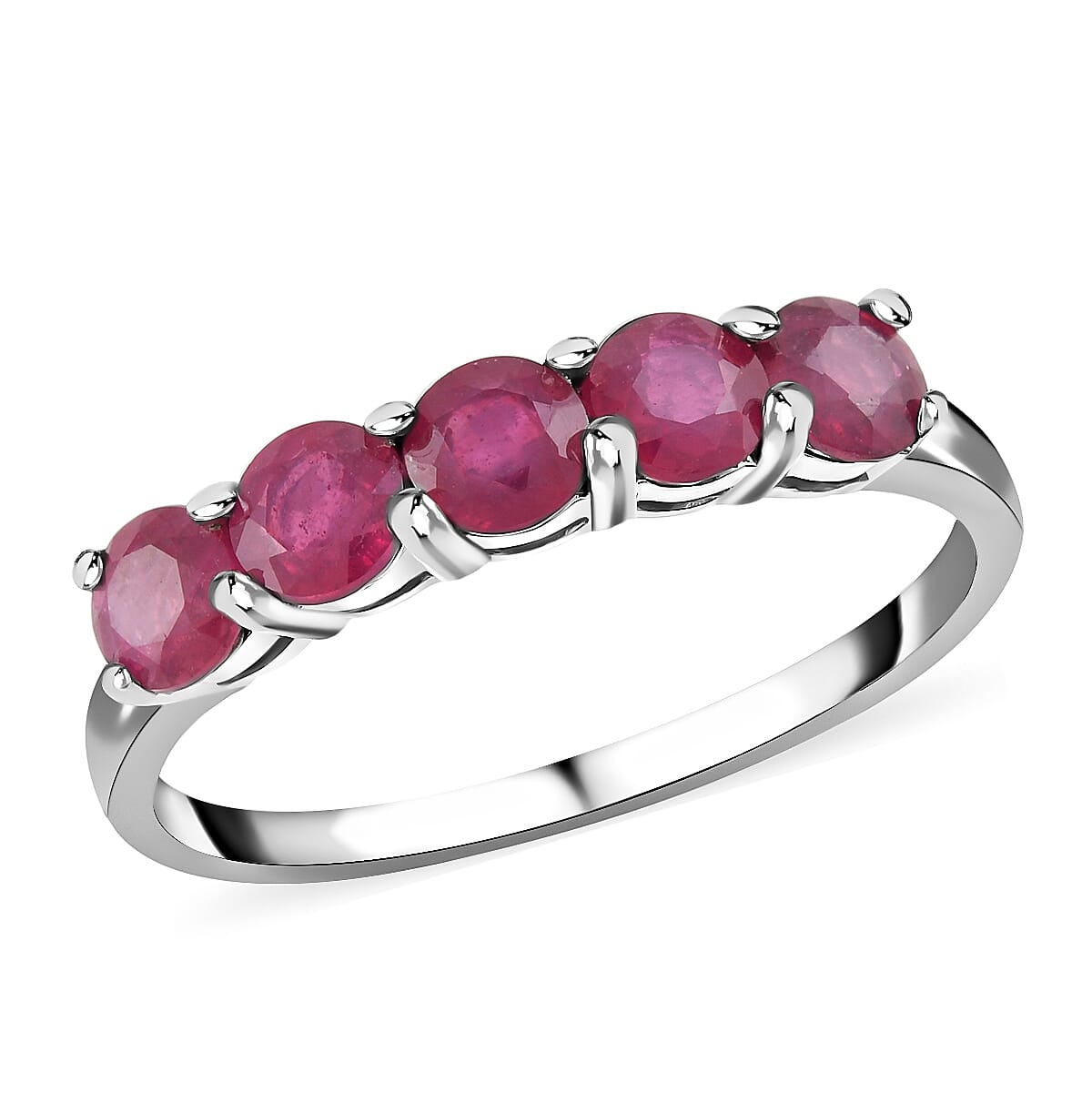 Buy Niassa Ruby (FF) 5 Stone Ring in Platinum Over Sterling