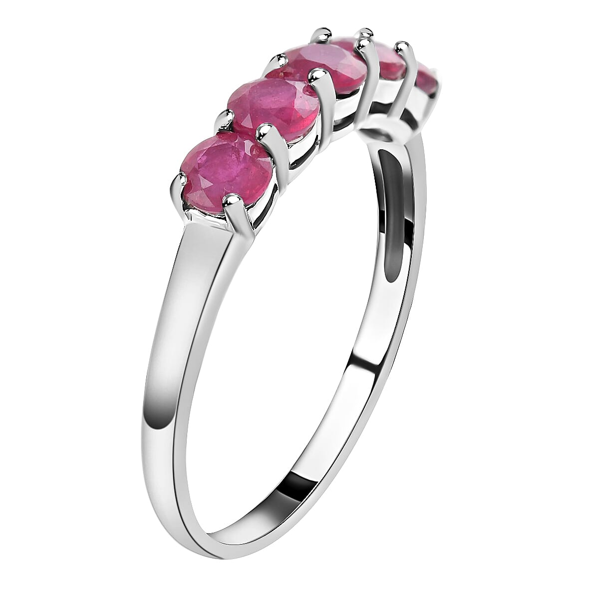 Niassa Ruby (FF) 5 Stone Ring in Platinum Over Sterling Silver, Wedding Band Ring For Women (Size 7.0) 2.00 ctw image number 2