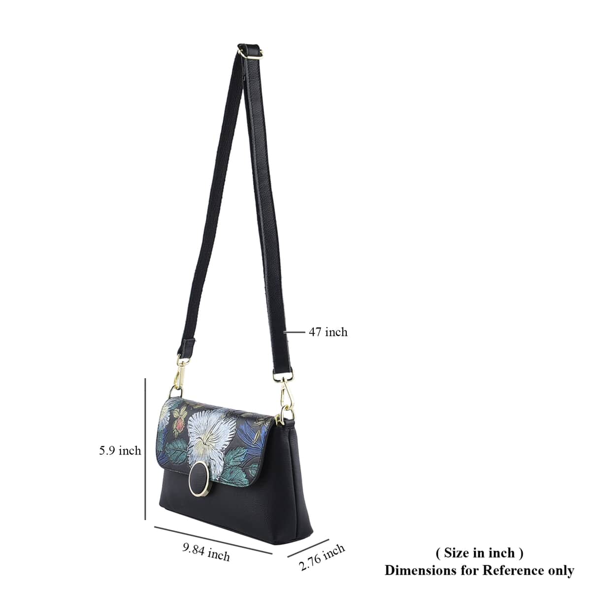 Hong Kong Closeout Collection Black Color Flower Embossed Pattern Genuine Leather Crossbody Bag with Shoulder Strap image number 6