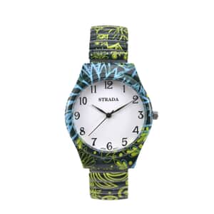 Strada Japanese Movement Water Resistant Bohemian Print Pattern Stretch Bracelet Watch in Stainless Steel Strap (48mm)